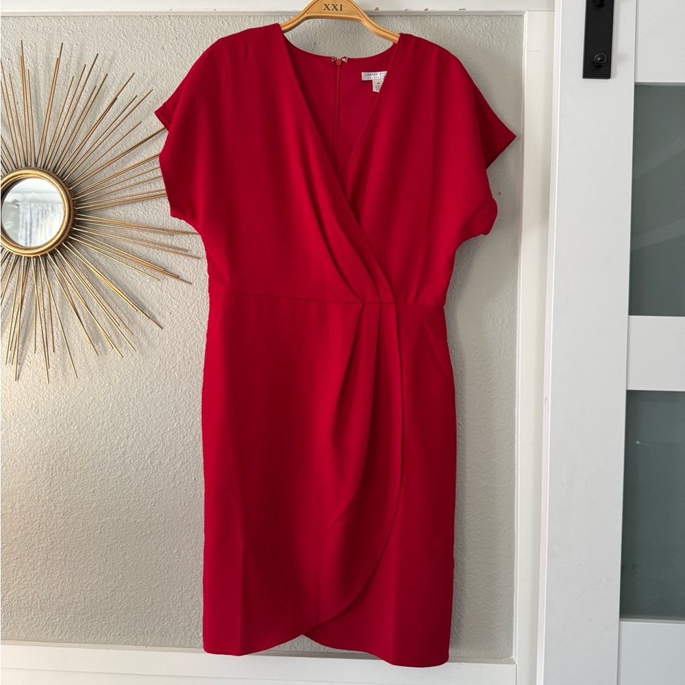 London Style Bold Red Midi Wrap Dress